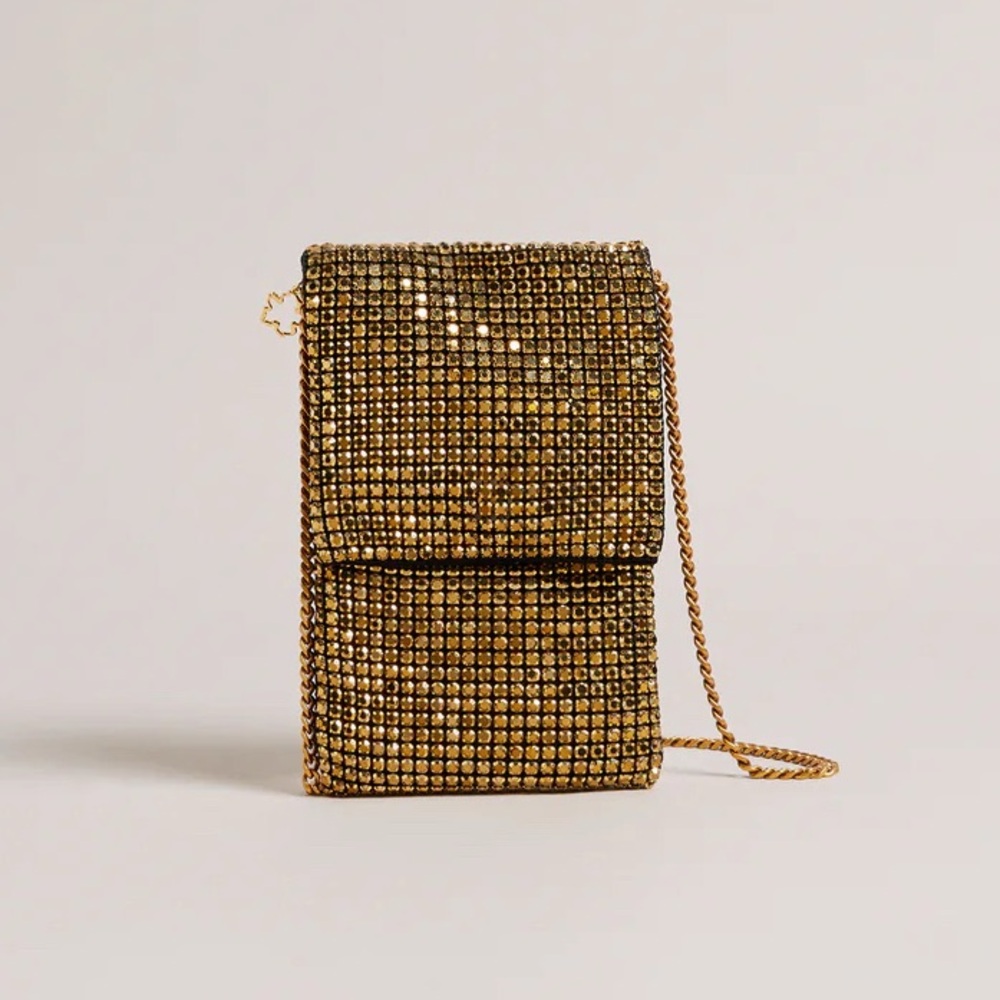 Ted Baker London Glitzah Gold Crystal Phone Pouch Bag Crossbody